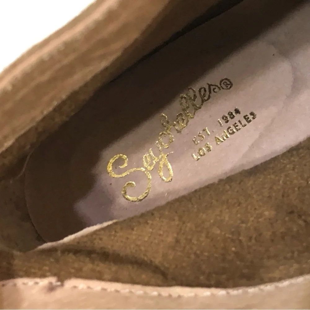 Seychelles by Anthropologie Laced Leather Bootie “Tower” Block Heels Tan sz 8.5